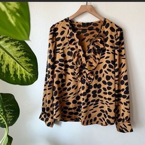 J Crew | Wavy Dots Long Sleeve Ruffle Top